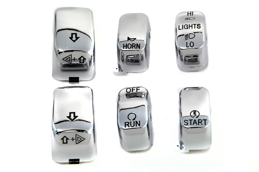 HARLEY Handlebar Switch Cap Set Chrome fits 2002-2017 VRSC,   1996-2013 XL,   1996-2013 XR,   1996-2013 FLHR,   1996-2011 FXD,   1998-2001 FLHRC,