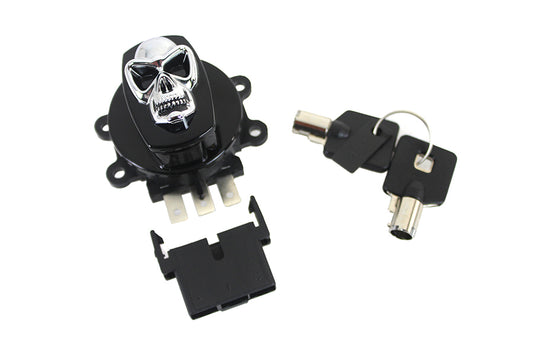 HARLEY Schwarzer Zündschalter mit Chrom-Totenkopf Passend für 1996-2010 FXST, 1996-2011 FXDWG, 1995-2013 F