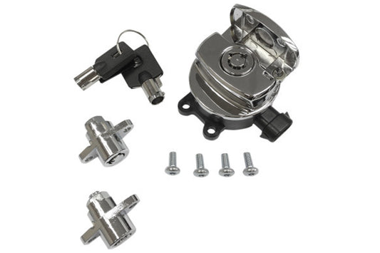 HARLEY Side Hinge Ignition Switch and Saddlebag Lock Kit Chrome fits 2014-2019 FLHR, with Hard Saddlebags