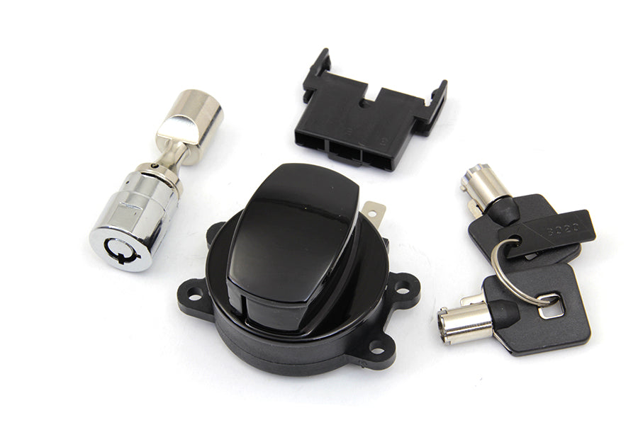 HARLEY Scharnier Zündschalter Glanzschwarz Passend für 2003-2008 FXDWG, 2003-2010 FXST, 2003-2010 FLST,