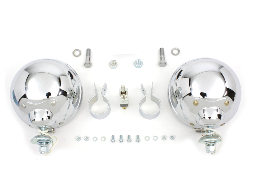 HARLEY 12 Volt 4 1/2 inch Chrome Spotlamp Kit fits 0-  Custom, application for 1-1/4 bar"