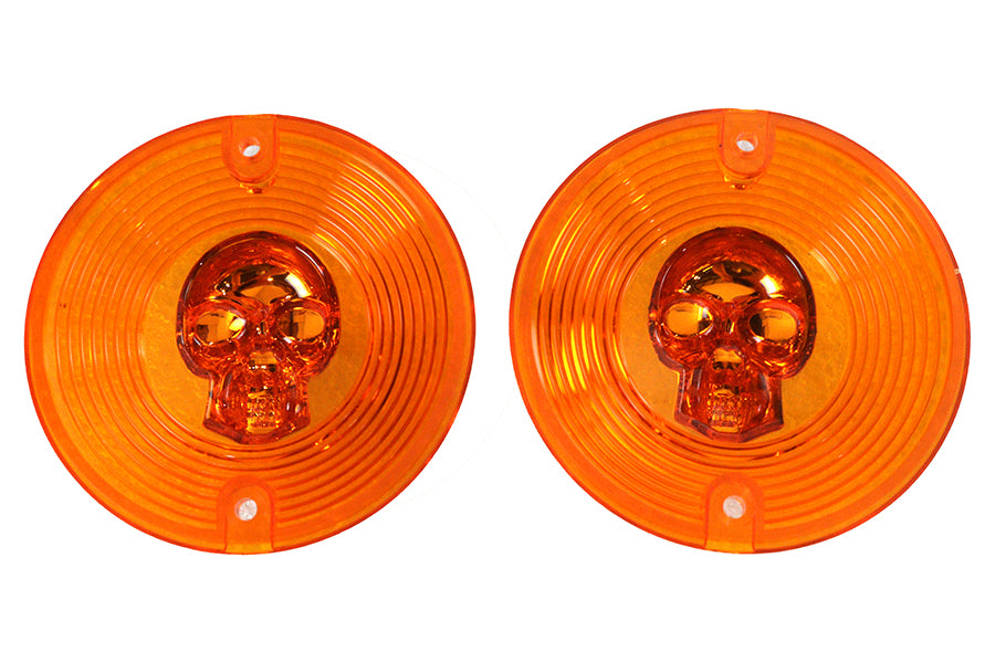 HARLEY Blinkerglas-Set mit Totenkopf, Bernstein, passend für FLT ab 1986,