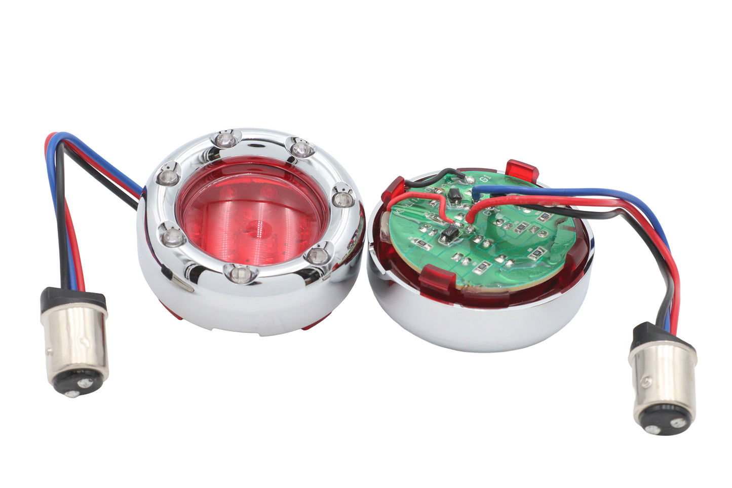 HARLEY Chrom-LED-Blinkerblende mit rotem Glas, passend für 0- Custom, Anwendung