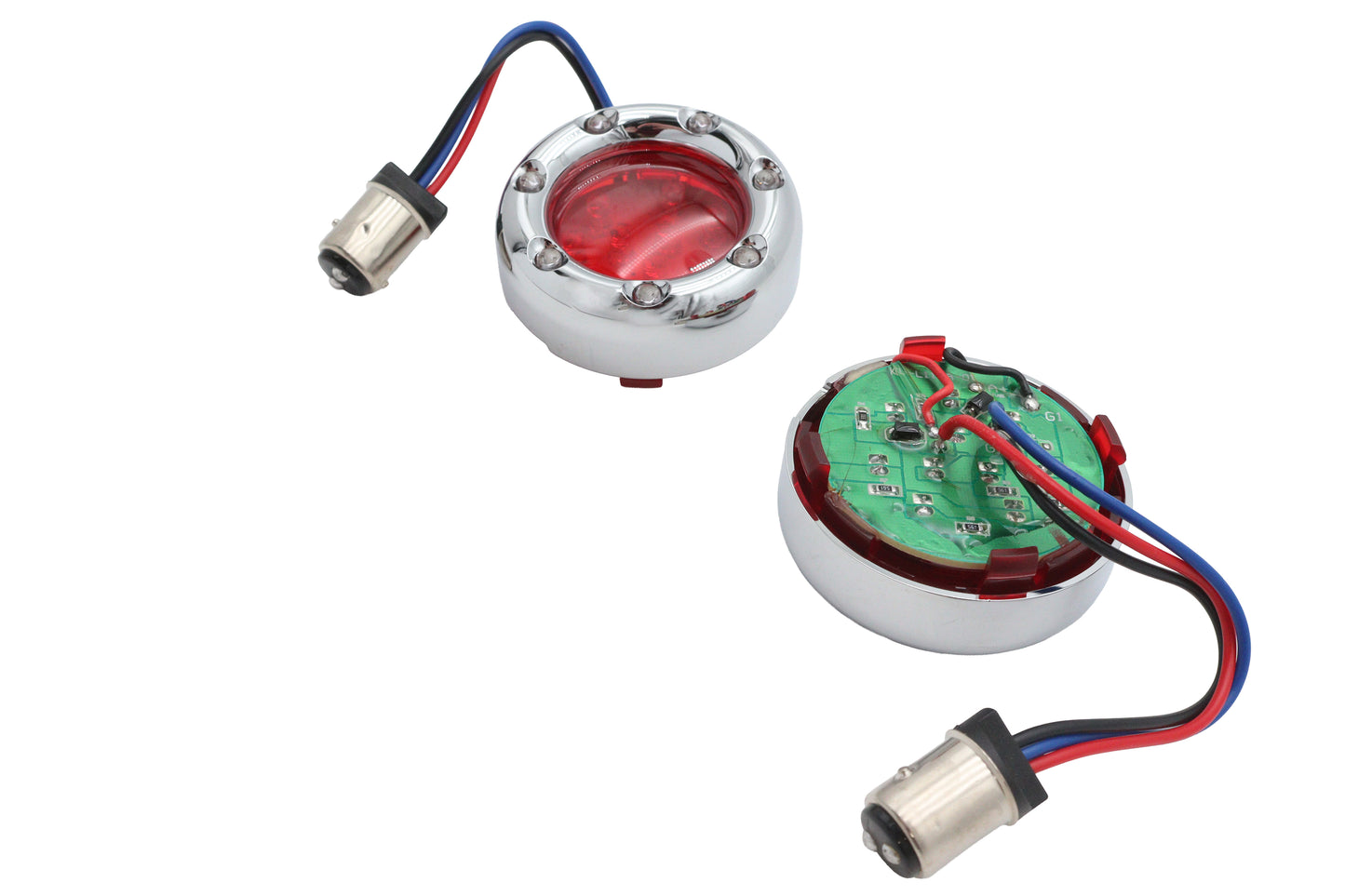 HARLEY Chrom-LED-Blinkerblende mit rotem Glas, passend für 0- Custom, Anwendung