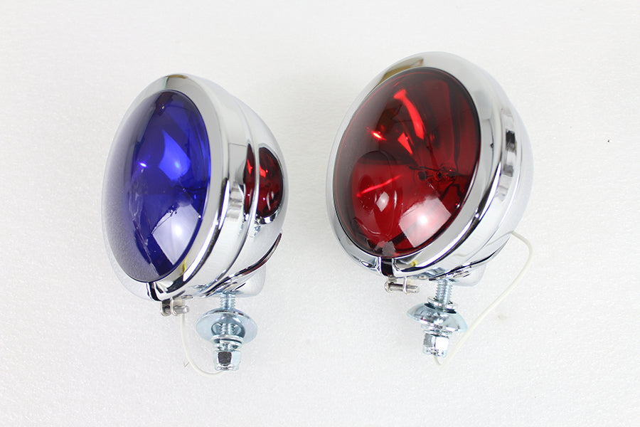HARLEY Red and Blue Police Spotlamp Set fits 1949-1984 FL,