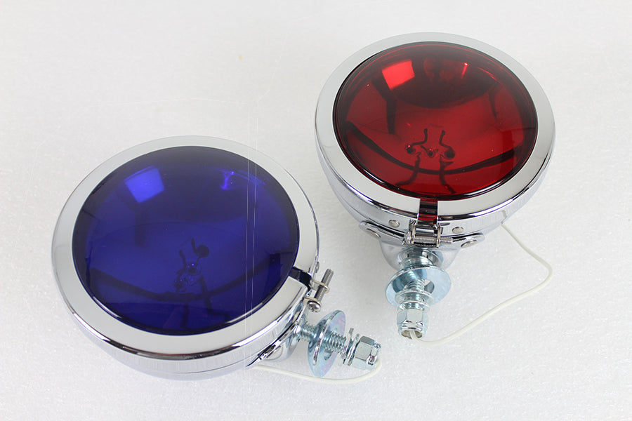 HARLEY Red and Blue Police Spotlamp Set fits 1949-1984 FL,