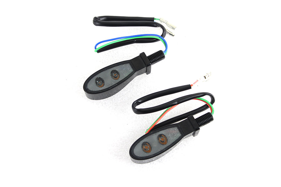 HARLEY Black Teardrop Shaped LED Turn Signal Set with Smoked Lens fits 0-  Custom,