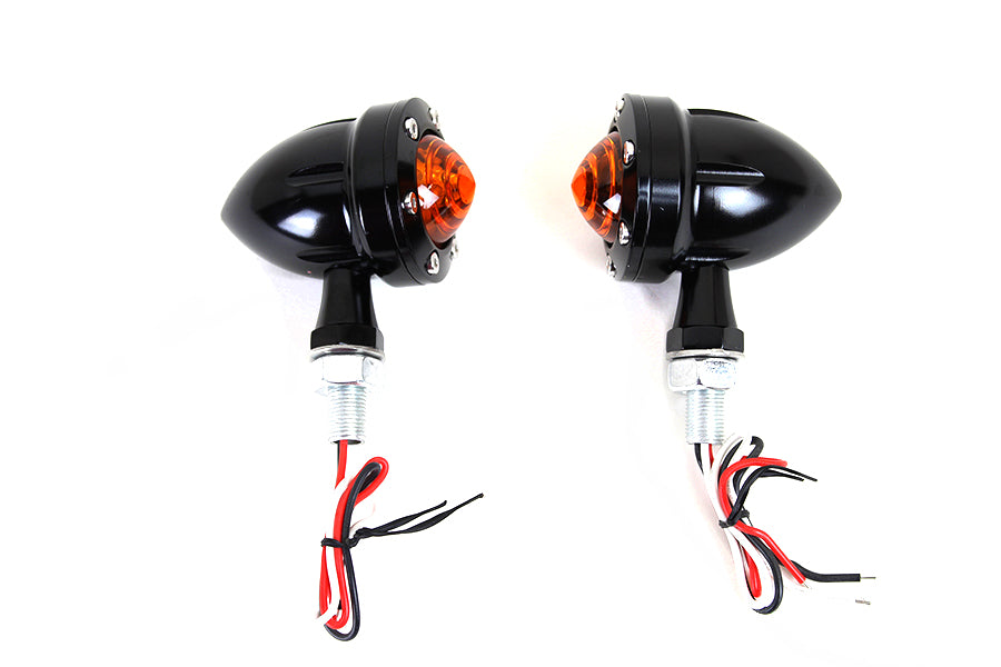 HARLEY LED Bullet Blinker-Set Schwarz mit gelber Linse Passend für 0-  Custom, Anwendung