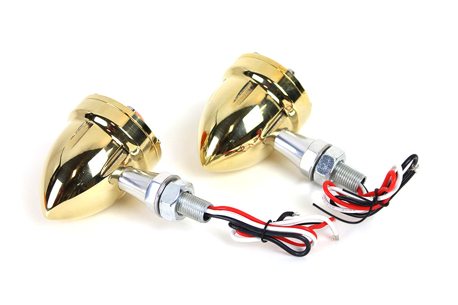 HARLEY LED Bullet Turn Signal Set Brass with Red Lens fits 0-  Custom,