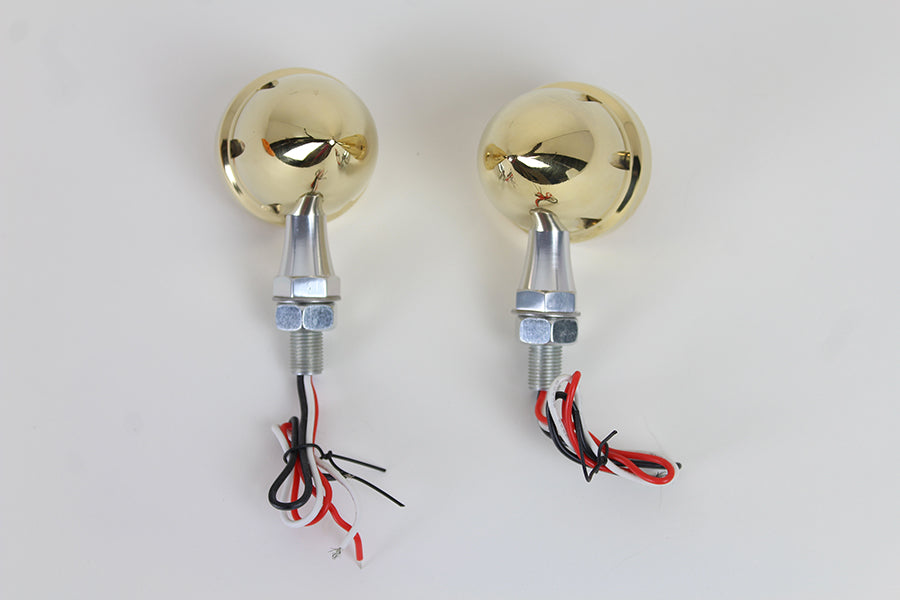 HARLEY LED Bullet Turn Signal Set Brass with Red Lens fits 0-  Custom,