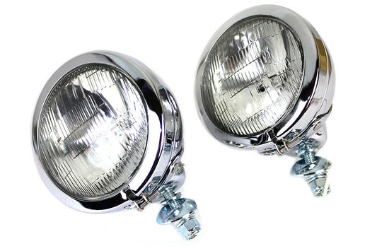 HARLEY 4-1/2 Zoll geriffeltes Linsen-Zusatzscheinwerfer-Set mit 6 Volt Glühbirne Passend für 1964-1984 FL, 1979-UP FLT, 1979
