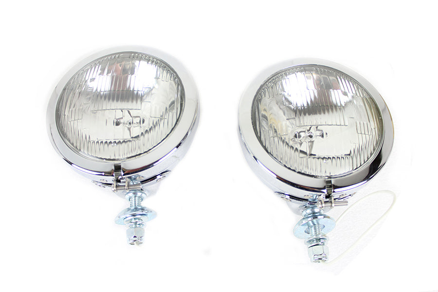 HARLEY 4-1/2 Zoll geriffeltes Linsen-Zusatzscheinwerfer-Set mit 6 Volt Glühbirne Passend für 1964-1984 FL, 1979-UP FLT, 1979