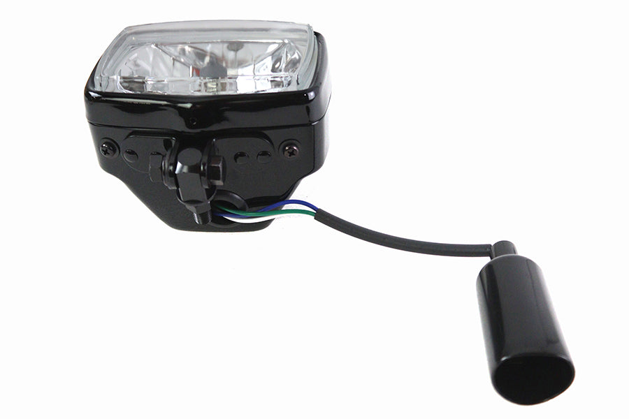 HARLEY 12 Volt Chopper Rectangular Headlamp Black fits 0-  Custom,