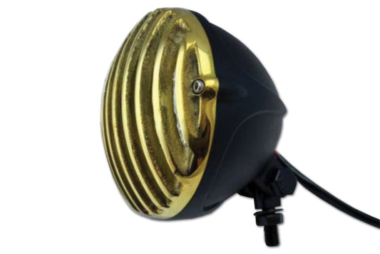 HARLEY 4-1/2 inch Pirate Headlamp Black with Brass Grill Fits 0-  Custom, application