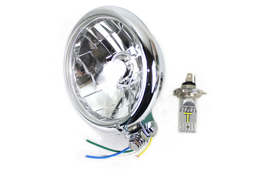 HARLEY 5-3/4 inch Bates Style 6 Volt LED Headlamp Chrome fits 0-  Custom,