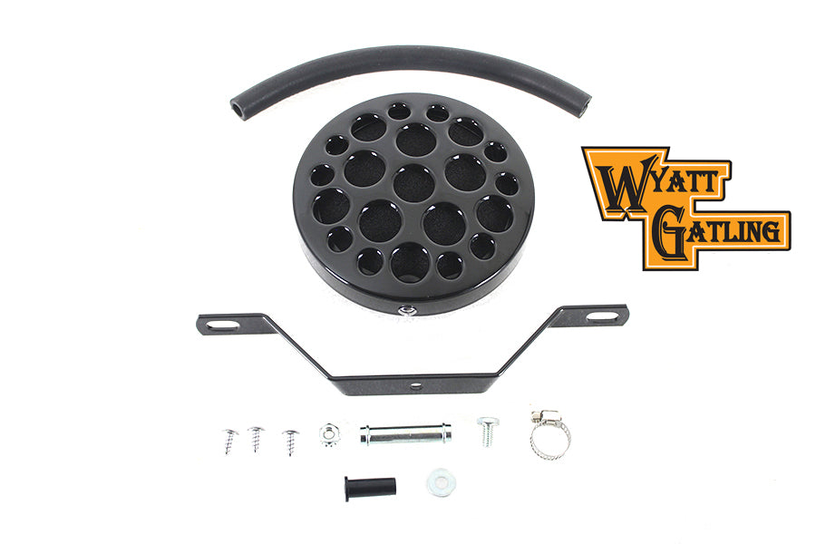 HARLEY Wyatt Gatling Black Drilled Air Cleaner fits 1972-1984 FL,  1972-1984 FX,  1984-1989 FXST,  1972-1987 XL,  1982-1989 FXR,  1982-1989 FXR,  1979-1989 FLT,  1979-1989 FLT,