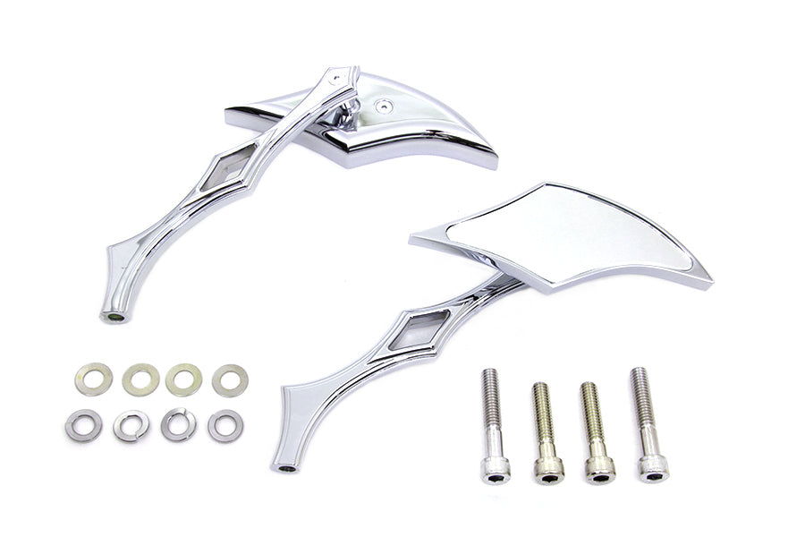 HARLEY Chrom-Diamant-Spiegel-Set mit Billet-Diamant-Stielen passend für alle Modelle ab 1965, für links und rechts