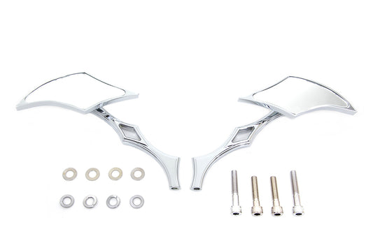 HARLEY Chrom-Diamant-Spiegel-Set mit Billet-Diamant-Stielen passend für alle Modelle ab 1965, für links und rechts