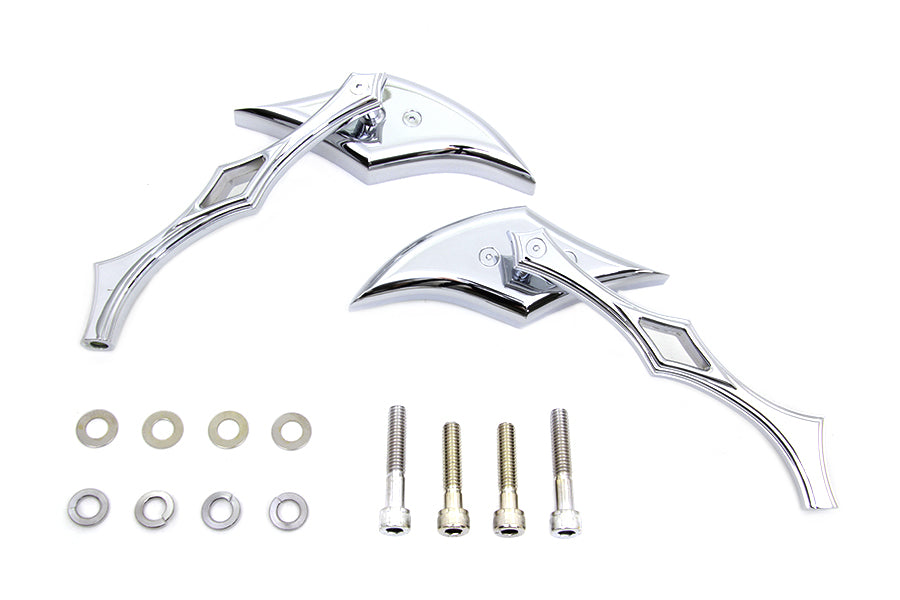 HARLEY Chrom-Diamant-Spiegel-Set mit Billet-Diamant-Stielen passend für alle Modelle ab 1965, für links und rechts