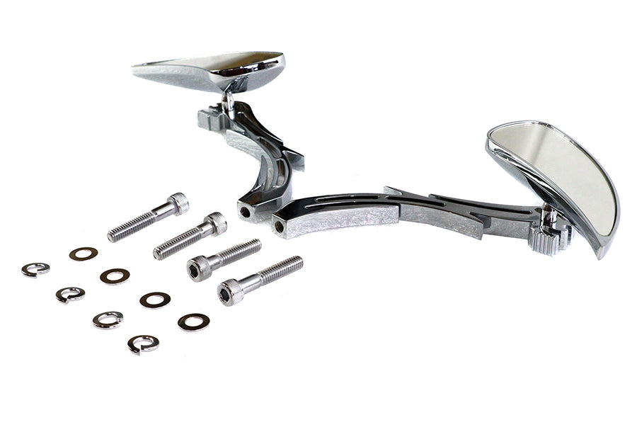 HARLEY Chrom Teardrop-Spiegel-Set mit Billet-Totenkopf-Spiegelarmen, passend für alle Modelle ab Baujahr 1965, für links und rechts