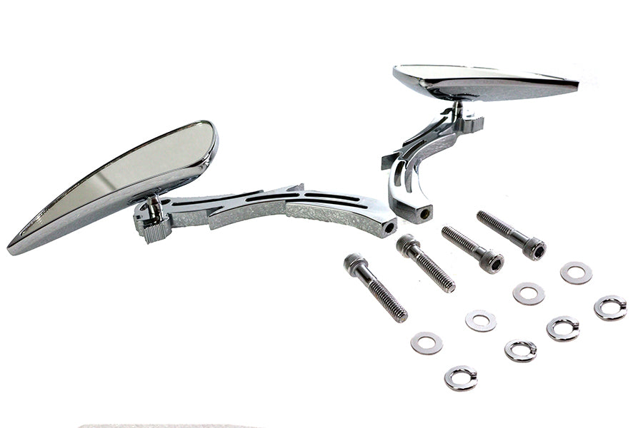 HARLEY Chrom Teardrop-Spiegel-Set mit Billet-Totenkopf-Spiegelarmen, passend für alle Modelle ab Baujahr 1965, für links und rechts