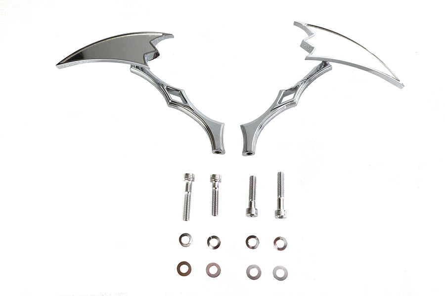 HARLEY Crescent Mirror Set with Billet Twisted Stems Fits 1965-UP All, models for left and right sid