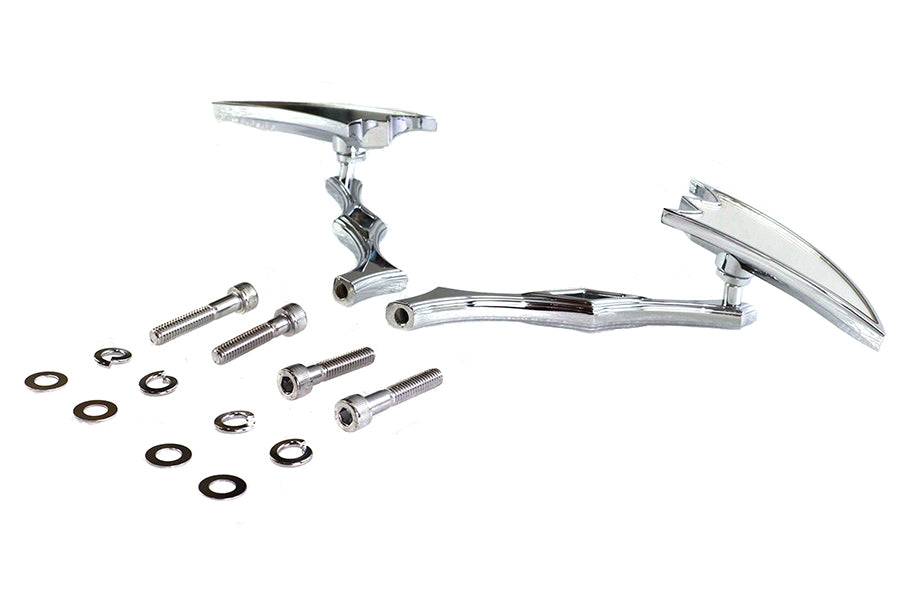 HARLEY Crescent Mirror Set with Billet Twisted Stems Fits 1965-UP All, models for left and right sid