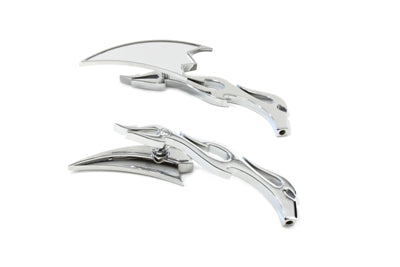 HARLEY Crescent Mirror Set with Billet Flame Stems Fits 1965-UP All, models for left and right side