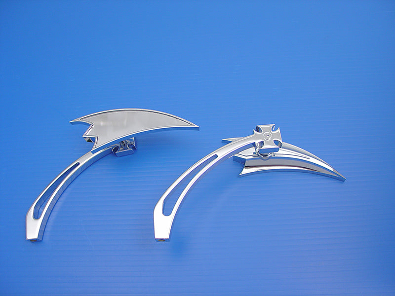 HARLEY verchromtes Crescent Spiegelset mit Billet-Kreuzkopf-Stielen, passend für alle Modelle ab 1965, für links und