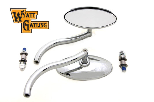 HARLEY Wyatt Gatling Chrome Oval Mirror Set with Contour Round fits 1965-UP All,