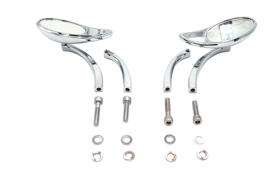 HARLEY Tropfenförmiger Spiegelsatz mit massiven Billet-Stielen, Chrom, passend für alle Modelle ab 1965, für links und rechts