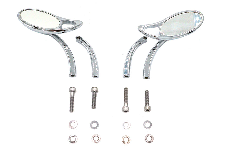 HARLEY Tropfenförmiger Spiegelsatz mit massiven Billet-Stielen, Chrom, passend für alle Modelle ab 1965, für links und rechts
