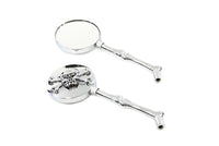 HARLEY Round Skull Mirror Set with Bone Stems fits 1965-UP All, models for left and right side application