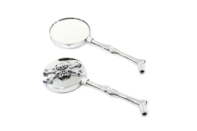 HARLEY Round Skull Mirror Set with Bone Stems fits 1965-UP All, models for left and right side application
