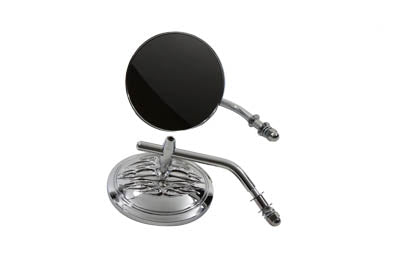 HARLEY Round Flame Mirror Set Chrome with Round Stems fits 1965-UP All, models for left and right side application