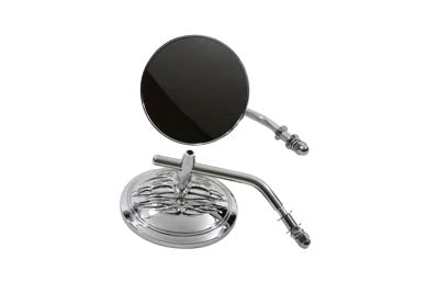 HARLEY Round Flame Mirror Set Chrome with Round Stems fits 1965-UP All, models for left and right side application
