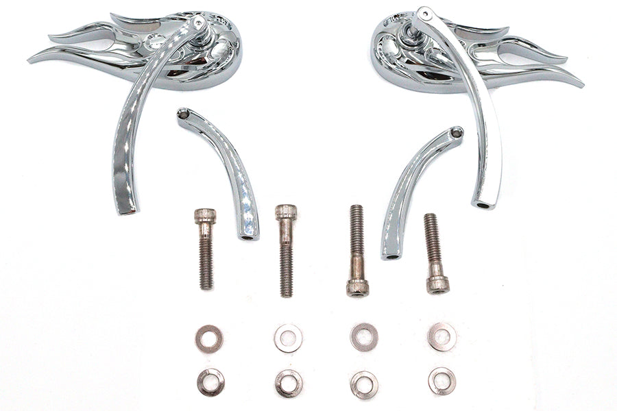 HARLEY Fireball Spiegelset mit Billet Curved Stems Chrom Passend für alle Modelle von 1965 bis heute, für links und rechts