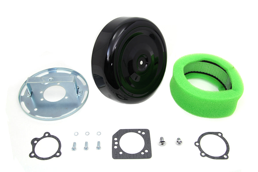 HARLEY Wyatt Gatling 8 inch Round Air Cleaner Kit with Black Cover fits 1988-UP XL,  1993-UP FL,  1993-UP FX,  1993-2006 FLH,