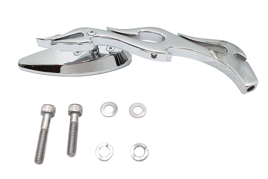 HARLEY Teardrop Mirror with Billet Flame Stem Chrome Fits 1965-UP All, models for left or right side