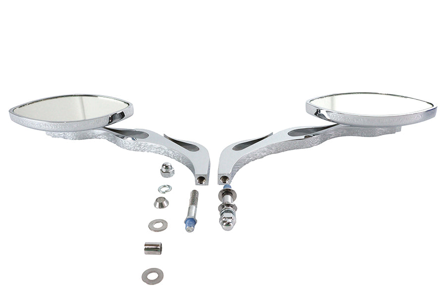 HARLEY Druid Spiegel Set Oval Flammen-Stil mit Billet Vorbau Passend für 1965-UP Alle, Modelle für links und rechts