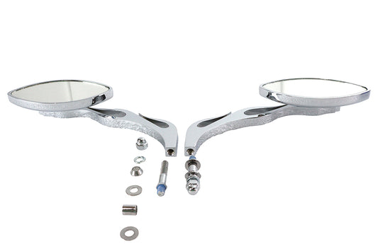 HARLEY Druid Spiegel Set Oval Flammen-Stil mit Billet Vorbau Passend für 1965-UP Alle, Modelle für links und rechts