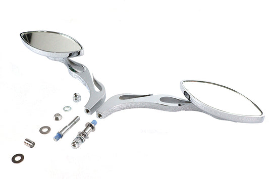 HARLEY Druid Spiegel Set Oval Flammen-Stil mit Billet Vorbau Passend für 1965-UP Alle, Modelle für links und rechts
