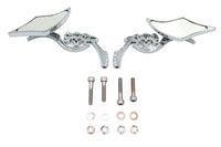 HARLEY Diamantförmiger Spiegel Set mit Billet Tri Skull Schäften Passend für alle Modelle von 1965 bis heute, für links und rechts