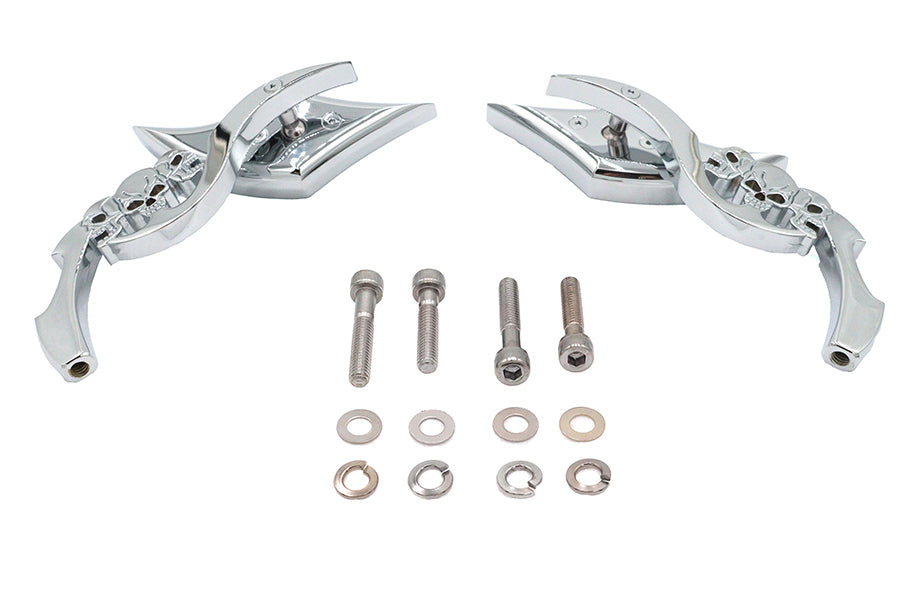HARLEY Diamantförmiger Spiegel Set mit Billet Tri Skull Schäften Passend für alle Modelle von 1965 bis heute, für links und rechts