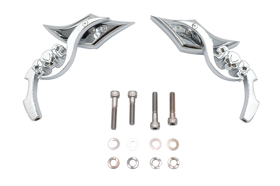 HARLEY Diamantförmiger Spiegel Set mit Billet Tri Skull Schäften Passend für alle Modelle von 1965 bis heute, für links und rechts