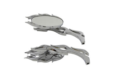 HARLEY Fireball Mirror Set with Flame Stems Chrome Fits 1965-UP All, models for left and right side