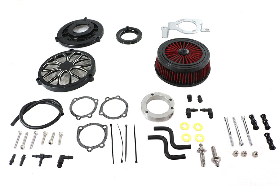 HARLEY Extreme Billet Luftfilter Kit Heathen Style Schwarz Passend für 1999-2017 FXD,   1999-2007 FLT,   199