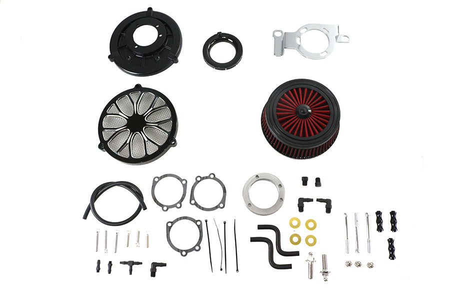 HARLEY Extreme Billet Luftfilter Kit Heathen Style Schwarz Passend für 1999-2017 FXD,   1999-2007 FLT,   199