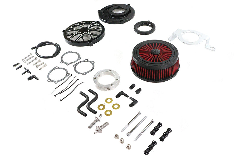 HARLEY Extreme Billet Luftfilter Kit Heathen Style Schwarz Passend für 1999-2017 FXD,   1999-2007 FLT,   199