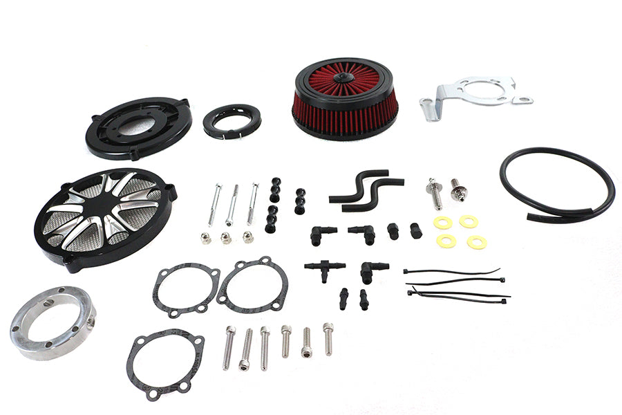 HARLEY Extreme Billet Luftfilter-Kit Luxe Style Schwarz Passend für 1999-2017 FXD, 1999-2007 FLT, 1999-2